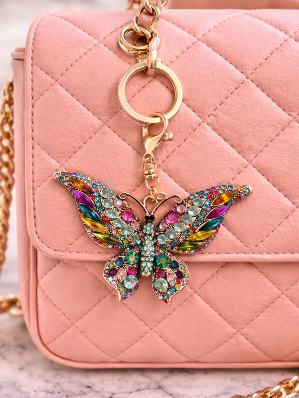 Butterfly-Multicolor rhinestone Butterfly Keychain/bag charm - Picture 2 of 3